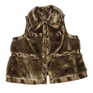 Luxe Rachel Zoe 3XL Faux Fur Vest Cognac Brown With A Silky SmoothInner Lining